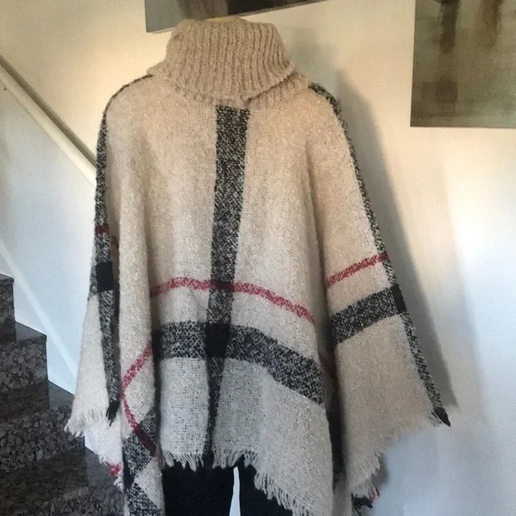 HAYLEY' PLAID TURTLENECK CAPE SWEATER - Picture 4 of 6